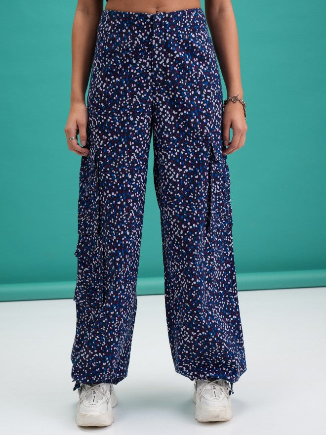 Tokyo Talkies Women Navy Blue Printed Regular Fit Joggers - Navy Blue - Image 1