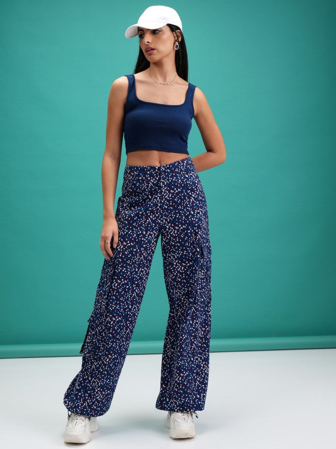 Tokyo Talkies Women Navy Blue Printed Regular Fit Joggers - Navy Blue - Image 2