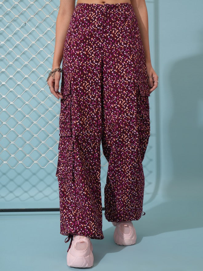 Tokyo Talkies Women Maroon Printed Regular Fit Joggers - Maroon - Image 1