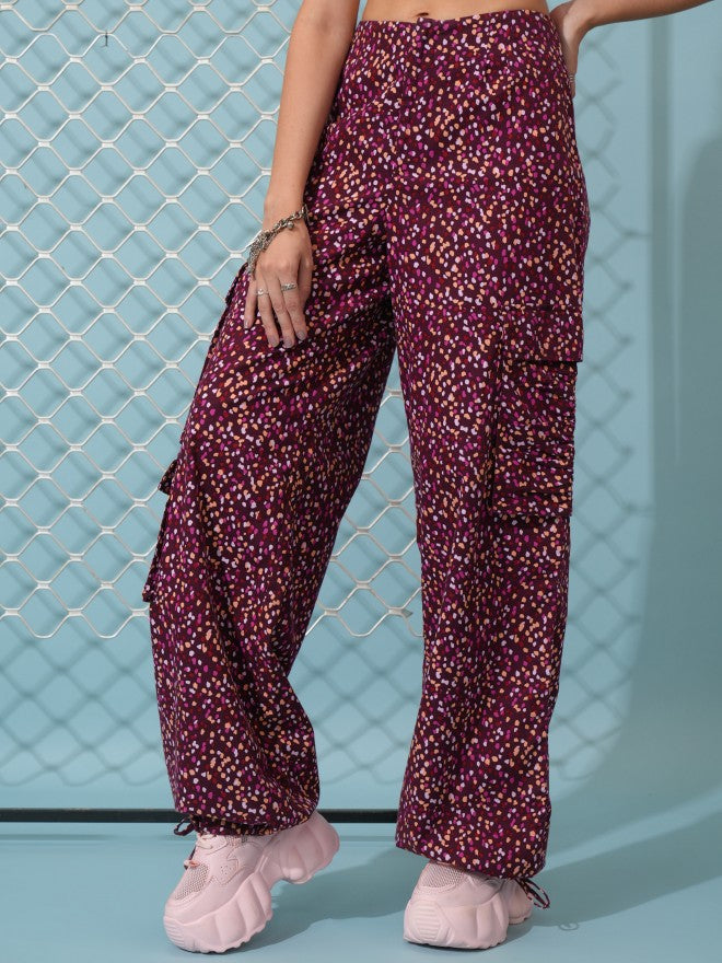 Tokyo Talkies Women Maroon Printed Regular Fit Joggers - Maroon - Image 4