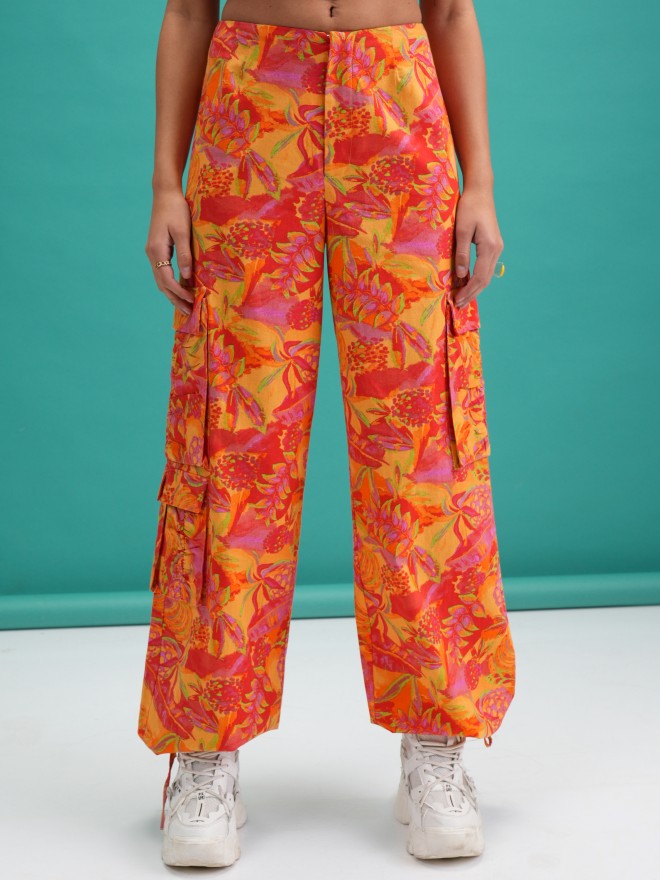 Tokyo Talkies Women Orange Printed Regular Fit Joggers - Orange - Image 1