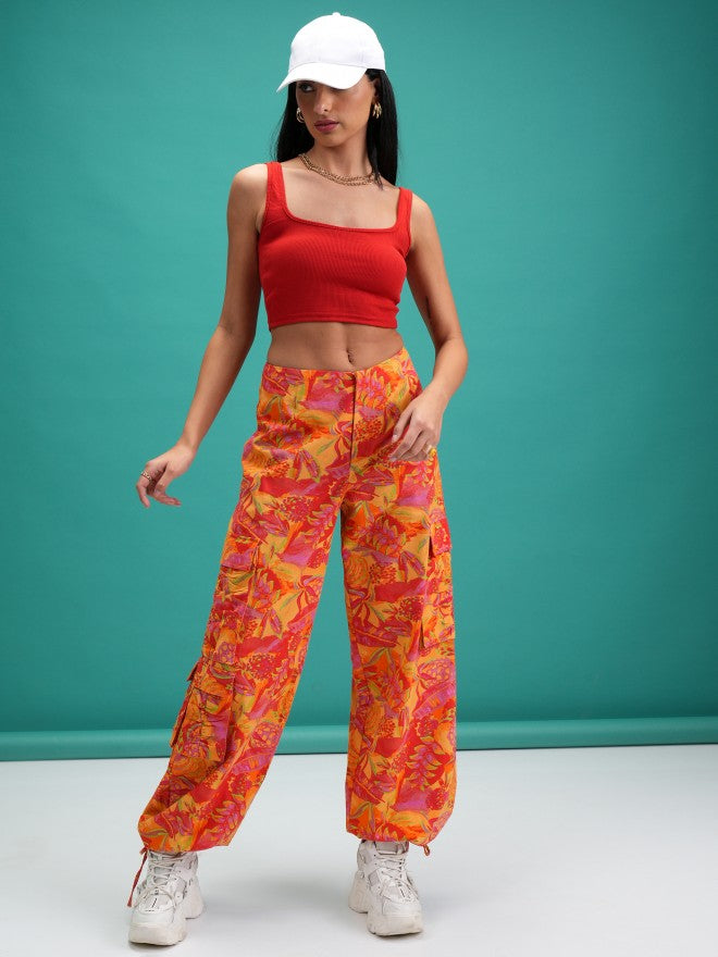 Tokyo Talkies Women Orange Printed Regular Fit Joggers - Orange - Image 2