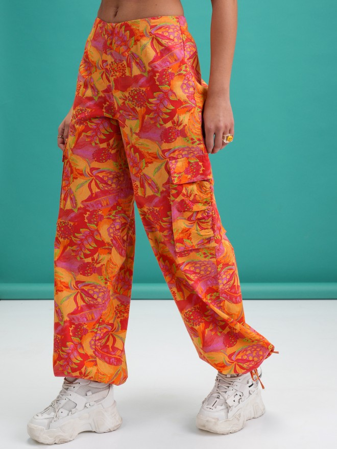 Tokyo Talkies Women Orange Printed Regular Fit Joggers - Orange - Image 4