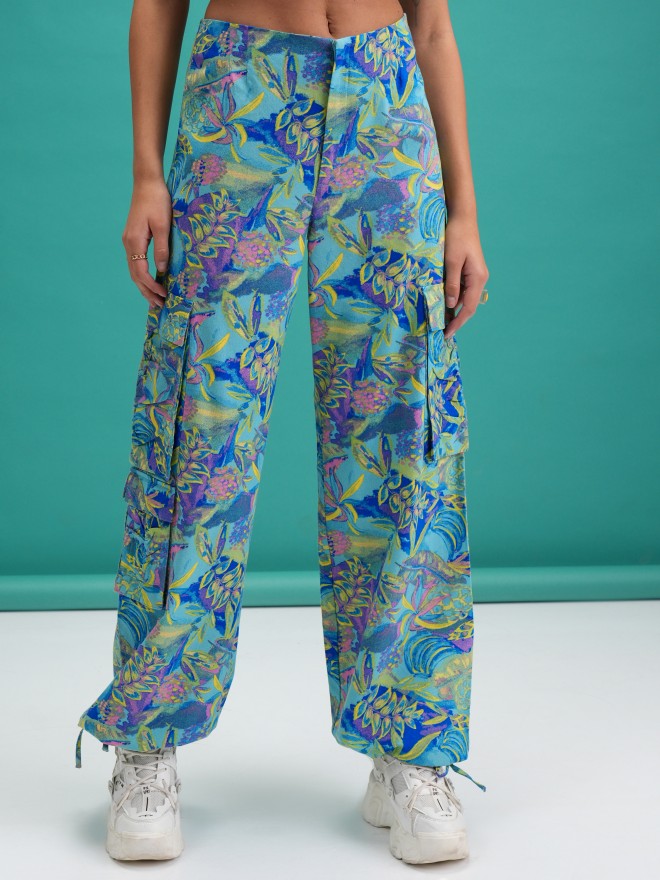 Tokyo Talkies Women Blue Printed Regular Fit Joggers - Blue - Image 1