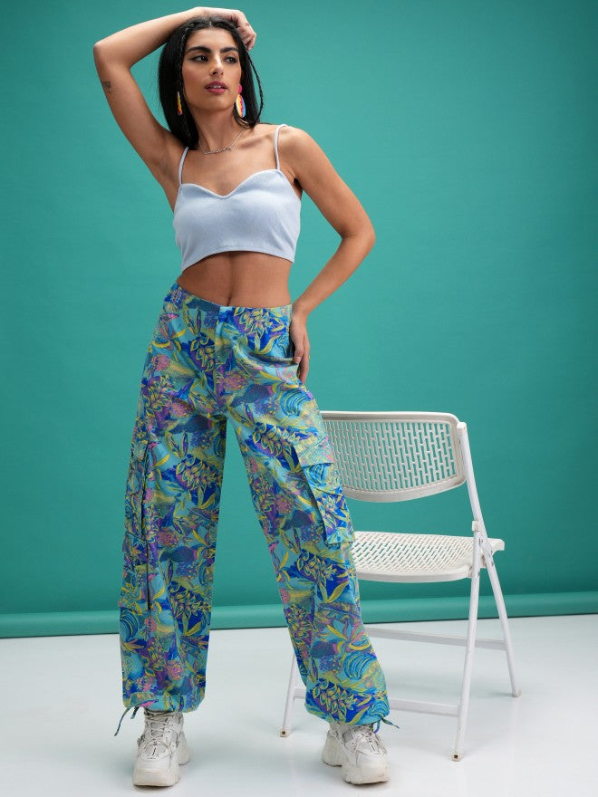 Tokyo Talkies Women Blue Printed Regular Fit Joggers - Blue - Image 2