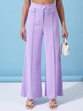 Tokyo Talkies Women Lavender Solid Flared Casual Trousers - Lavender - Image 1