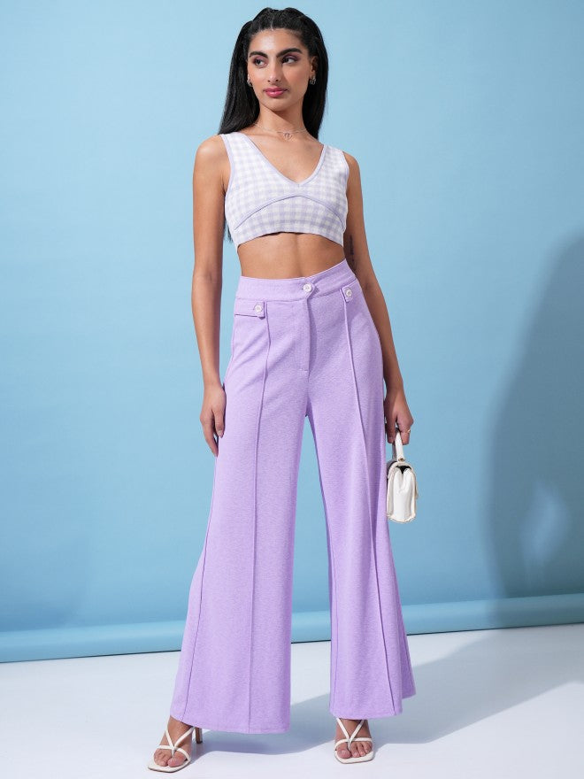 Tokyo Talkies Women Lavender Solid Flared Casual Trousers - Lavender - Image 2