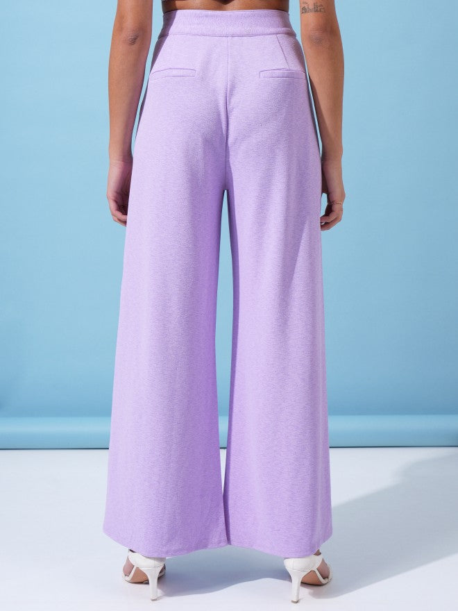 Tokyo Talkies Women Lavender Solid Flared Casual Trousers - Lavender - Image 3