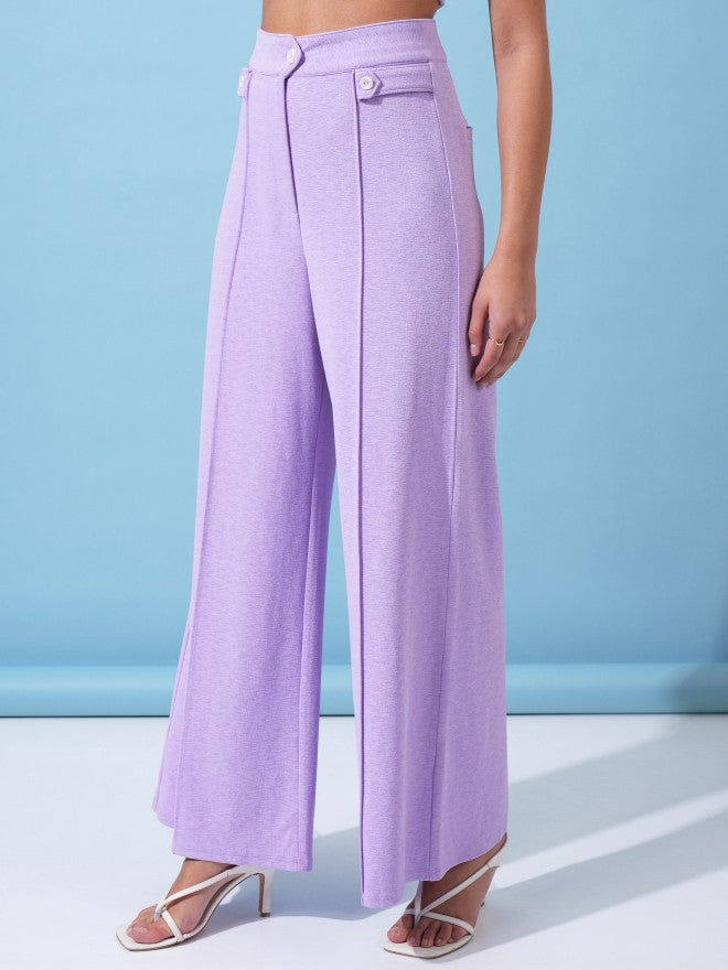 Tokyo Talkies Women Lavender Solid Flared Casual Trousers - Lavender - Image 4
