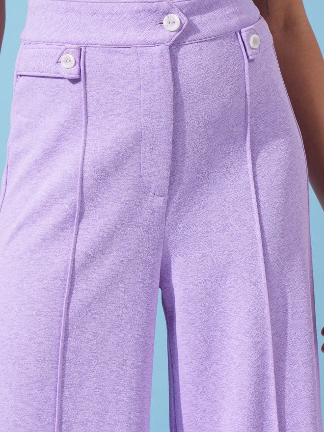 Tokyo Talkies Women Lavender Solid Flared Casual Trousers - Lavender - Image 5