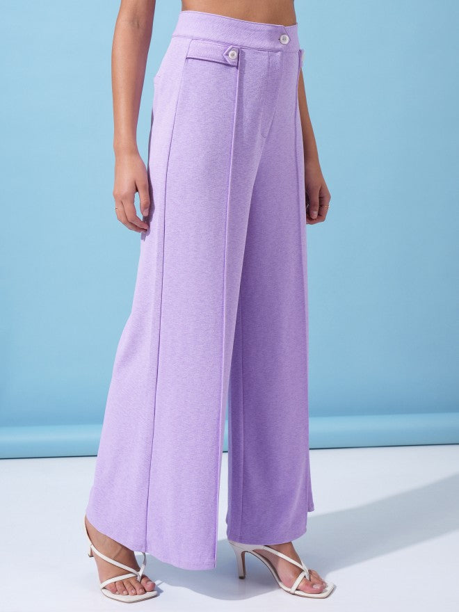 Tokyo Talkies Women Lavender Solid Flared Casual Trousers - Lavender - Image 6