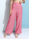Tokyo Talkies Women Pink Solid Flared Wide Leg Trouser - Pink - Image 1