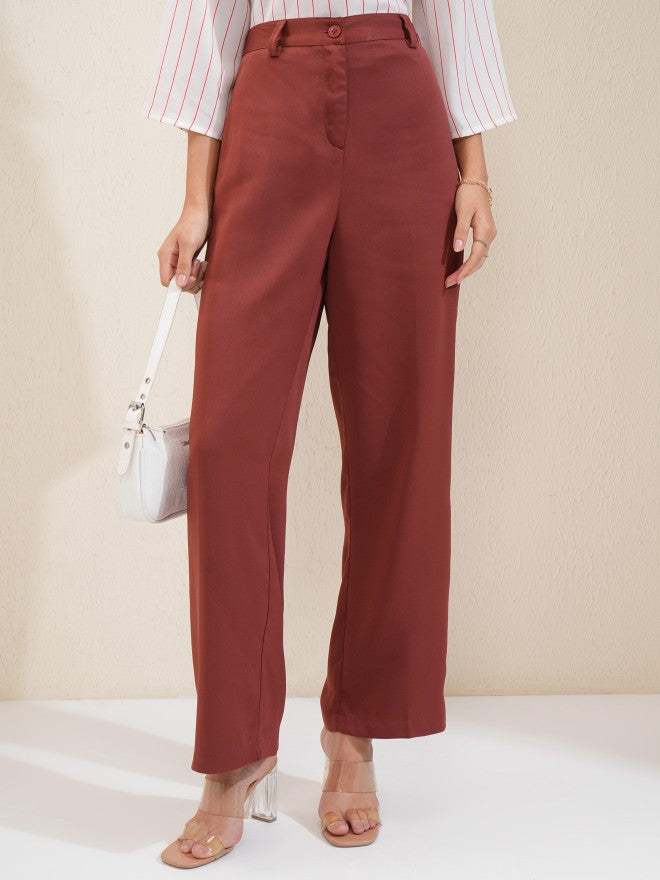 Tokyo Talkies Women Rust Regular Solid Wide Leg - Rust - Image 1