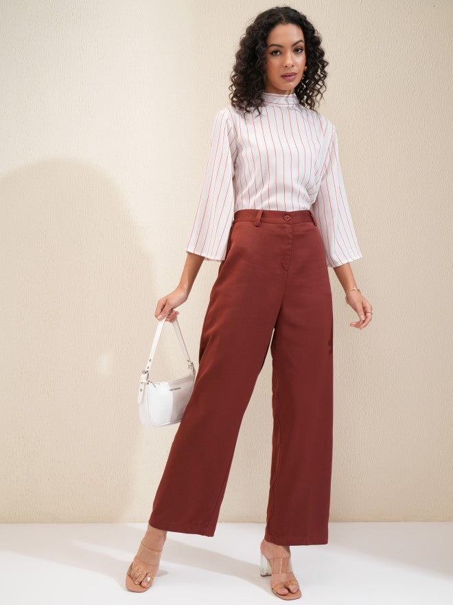 Tokyo Talkies Women Rust Regular Solid Wide Leg - Rust - Image 2