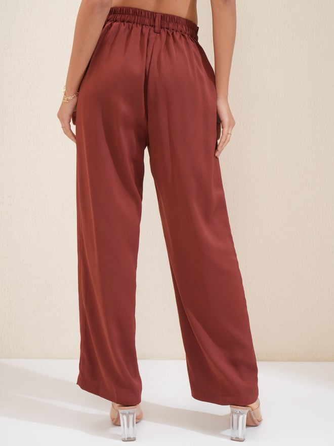 Tokyo Talkies Women Rust Regular Solid Wide Leg - Rust - Image 3