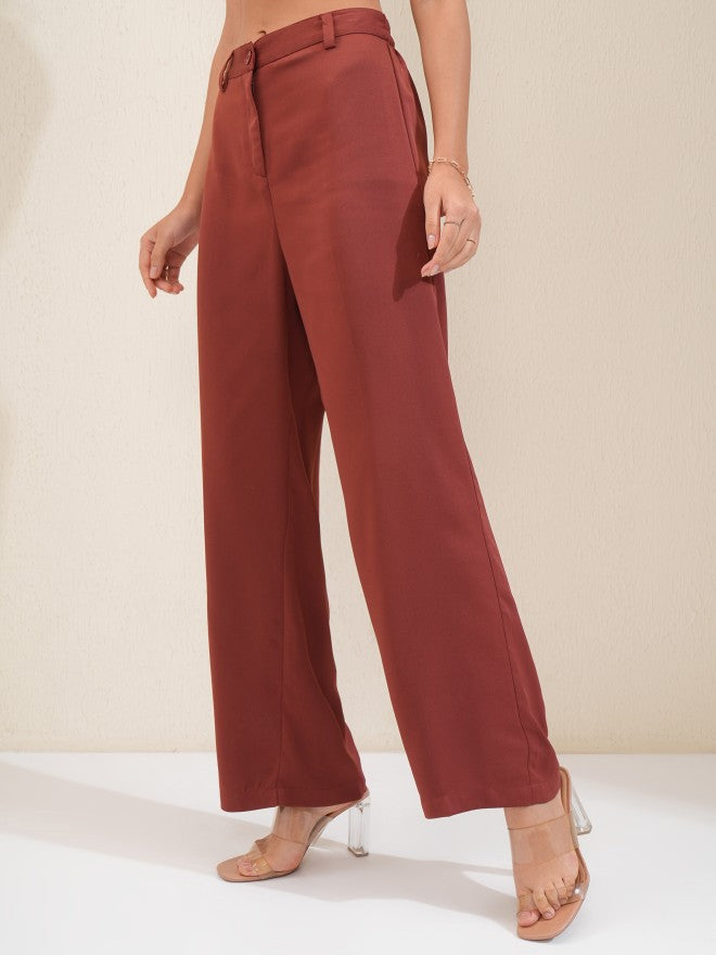 Tokyo Talkies Women Rust Regular Solid Wide Leg - Rust - Image 4