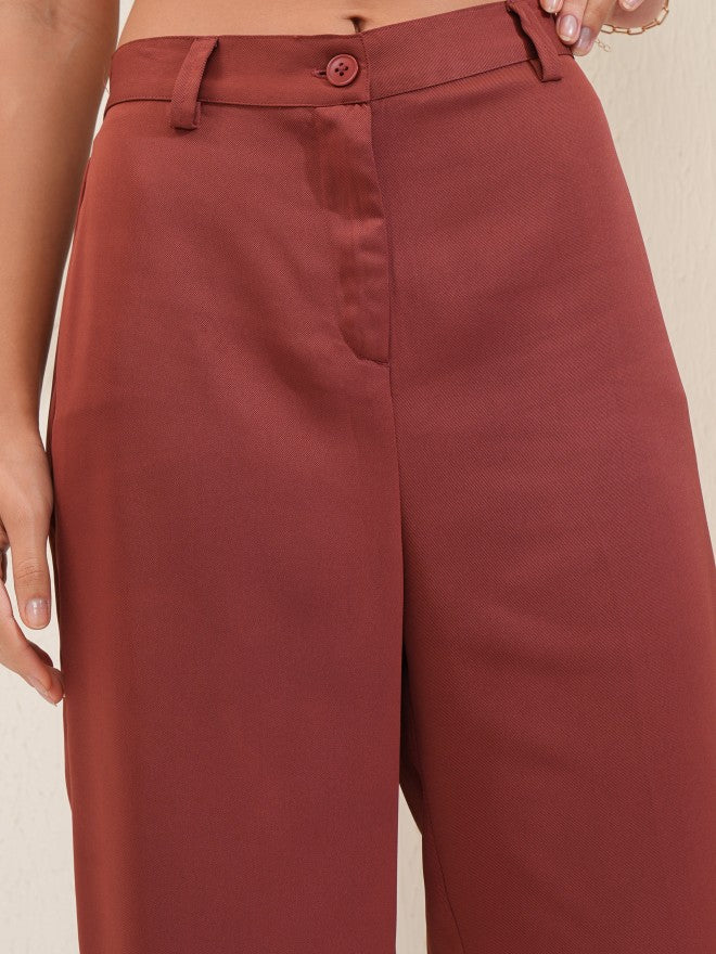 Tokyo Talkies Women Rust Regular Solid Wide Leg - Rust - Image 5