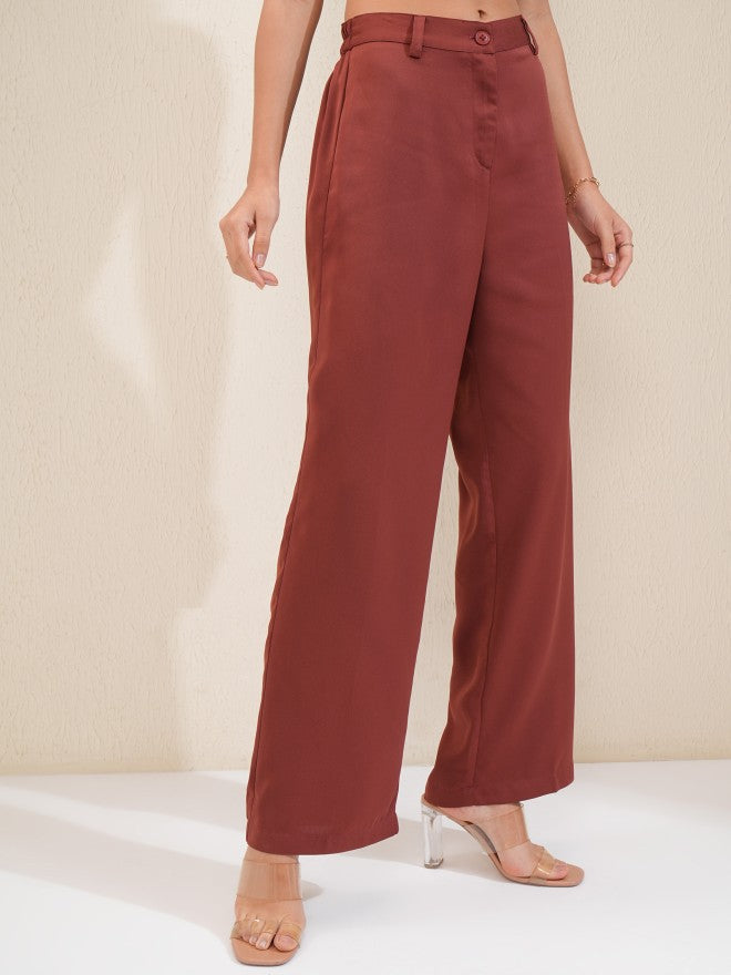 Tokyo Talkies Women Rust Regular Solid Wide Leg - Rust - Image 6
