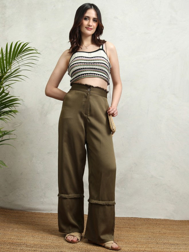 Tokyo Talkies Women Olive Solid Straight Fit Casual Trouser - Olive - Image 2
