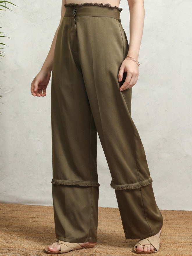 Tokyo Talkies Women Olive Solid Straight Fit Casual Trouser - Olive - Image 4