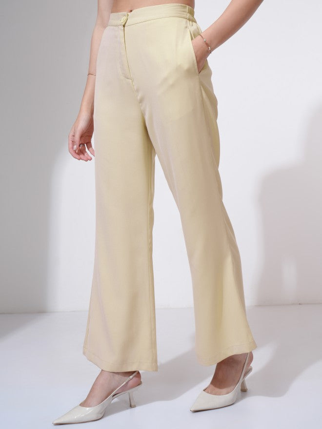 Tokyo Talkies Women Beige Solid Flared Casual Trouser - Beige - Image 4