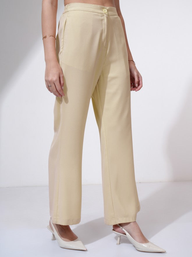 Tokyo Talkies Women Beige Solid Flared Casual Trouser - Beige - Image 6