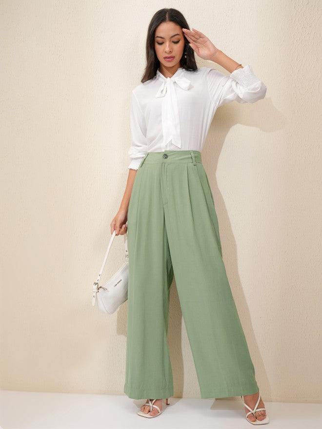 Tokyo Talkies Women Green Regular Solid Wide Leg - Green - Image 2