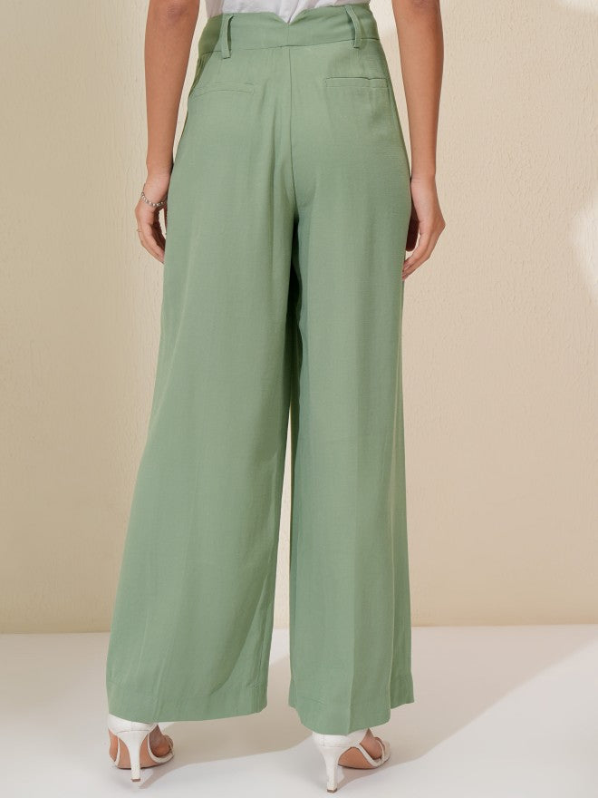 Tokyo Talkies Women Green Regular Solid Wide Leg - Green - Image 3