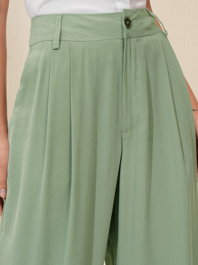 Tokyo Talkies Women Green Regular Solid Wide Leg - Green - Image 5