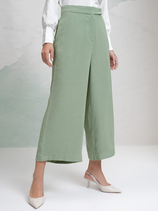 Tokyo Talkies Women Green Solid Straight Fit Casual Trouser - Green - Image 6