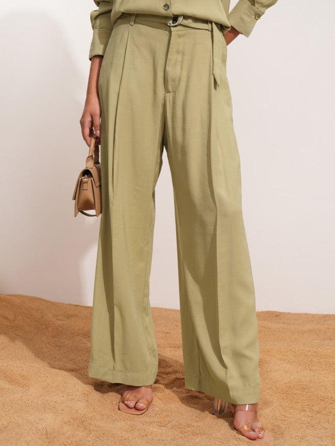 Tokyo Talkies Women Beige Solid Straight Fit Casual Trouser - Beige - Image 1
