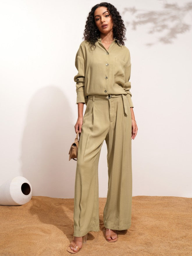 Tokyo Talkies Women Beige Solid Straight Fit Casual Trouser - Beige - Image 2