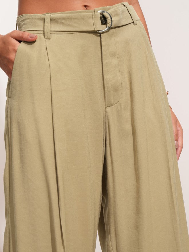 Tokyo Talkies Women Beige Solid Straight Fit Casual Trouser - Beige - Image 5