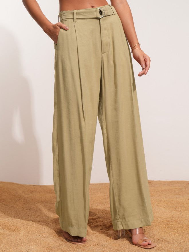Tokyo Talkies Women Beige Solid Straight Fit Casual Trouser - Beige - Image 6