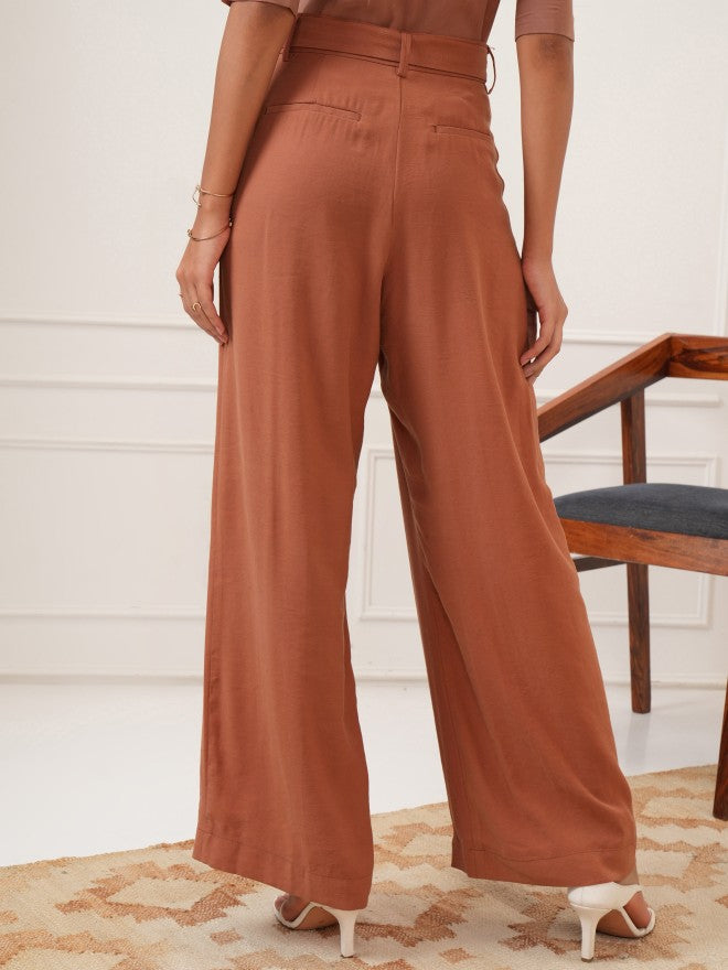 Tokyo Talkies Women Rose Solid Flared Casual Trouser - Rose - Image 3