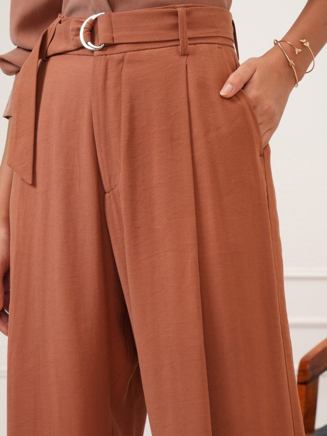 Tokyo Talkies Women Rose Solid Flared Casual Trouser - Rose - Image 5