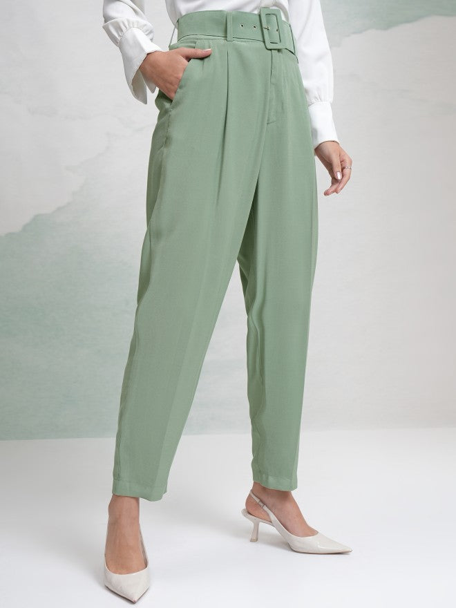 Tokyo Talkies Women Green Solid Straight Fit Casual Trouser - Green - Image 6