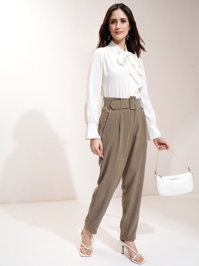Tokyo Talkies Women Olive Regular Fit Solid Casual Trousers - Olive - Image 2