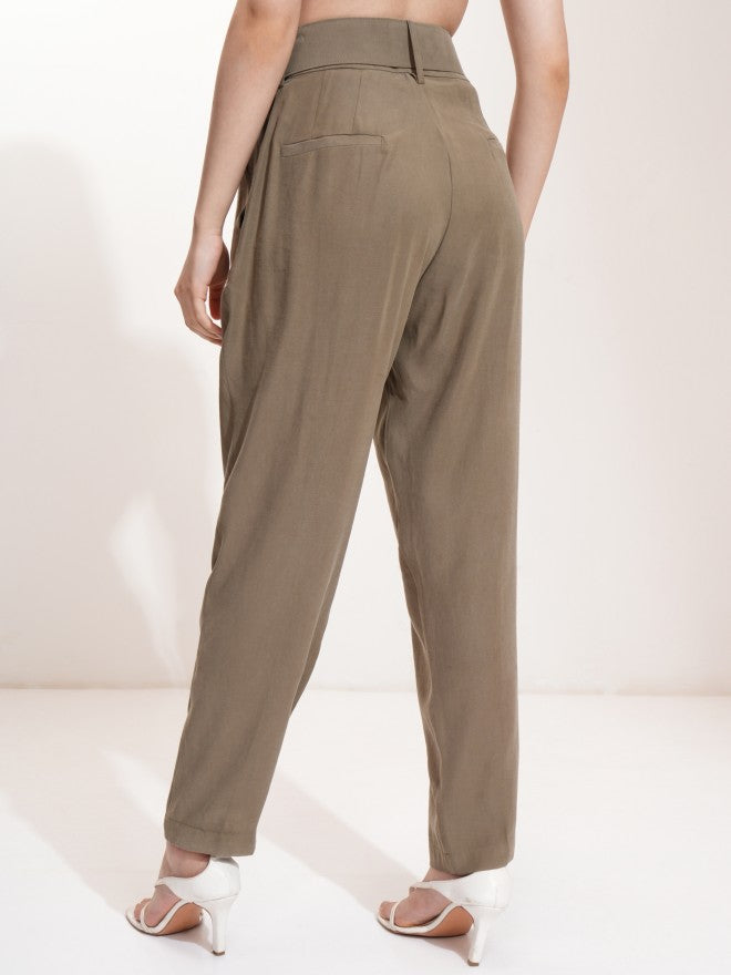 Tokyo Talkies Women Olive Regular Fit Solid Casual Trousers - Olive - Image 3