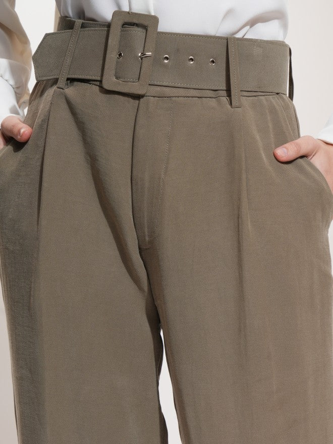 Tokyo Talkies Women Olive Regular Fit Solid Casual Trousers - Olive - Image 5