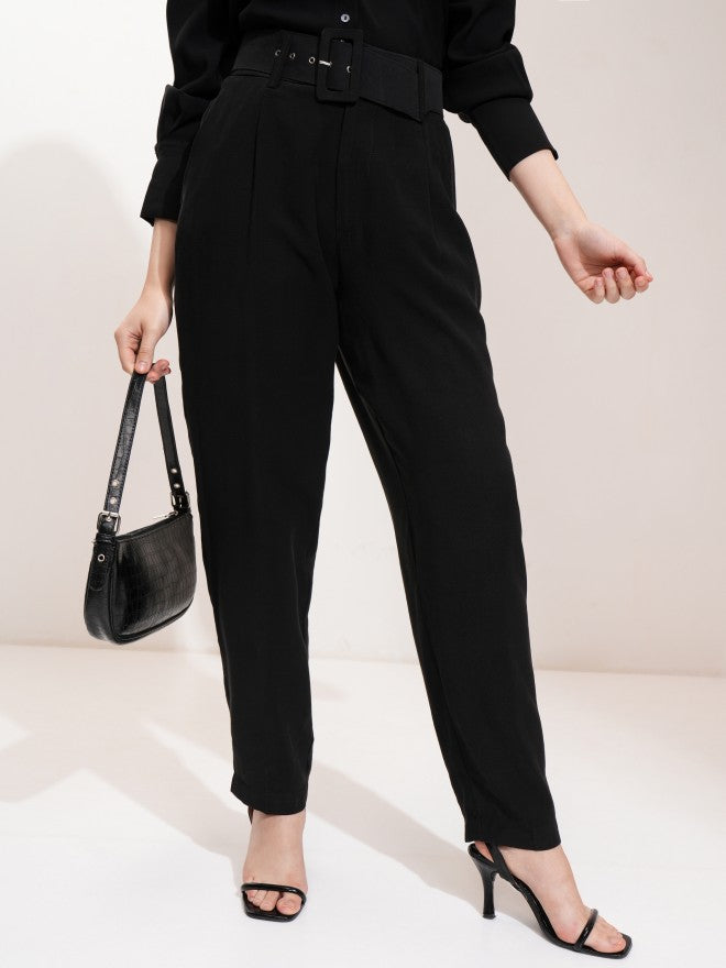Tokyo Talkies Women Black Solid Regular Fit Casual Trouser - Black - Image 1