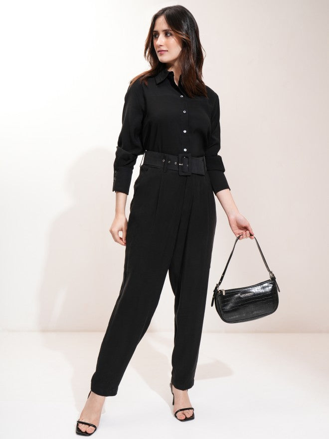 Tokyo Talkies Women Black Solid Regular Fit Casual Trouser - Black - Image 2