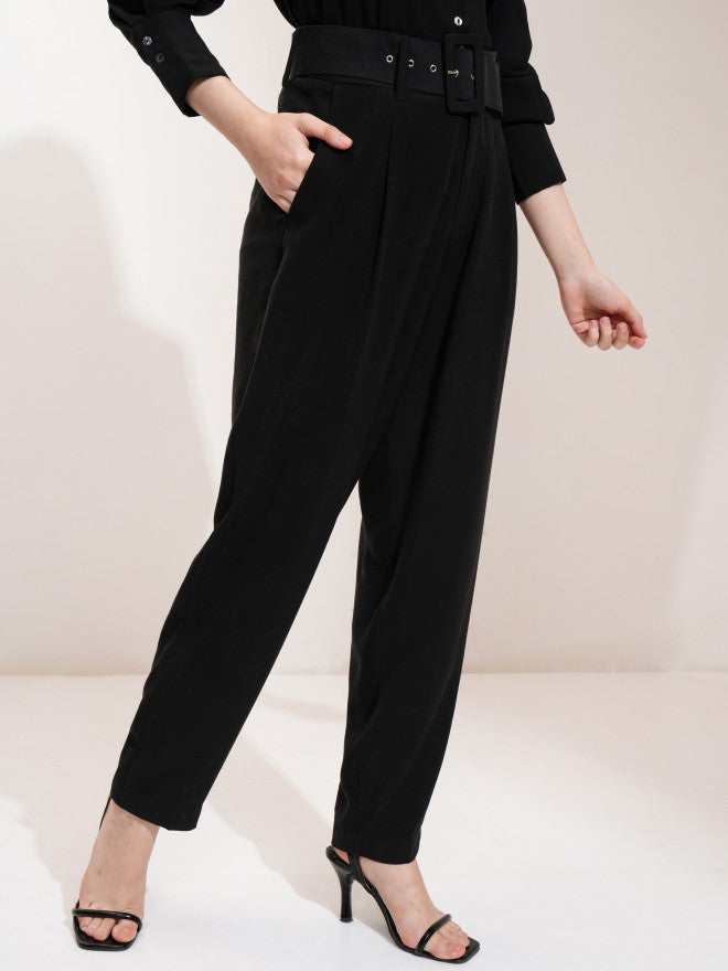 Tokyo Talkies Women Black Solid Regular Fit Casual Trouser - Black - Image 6