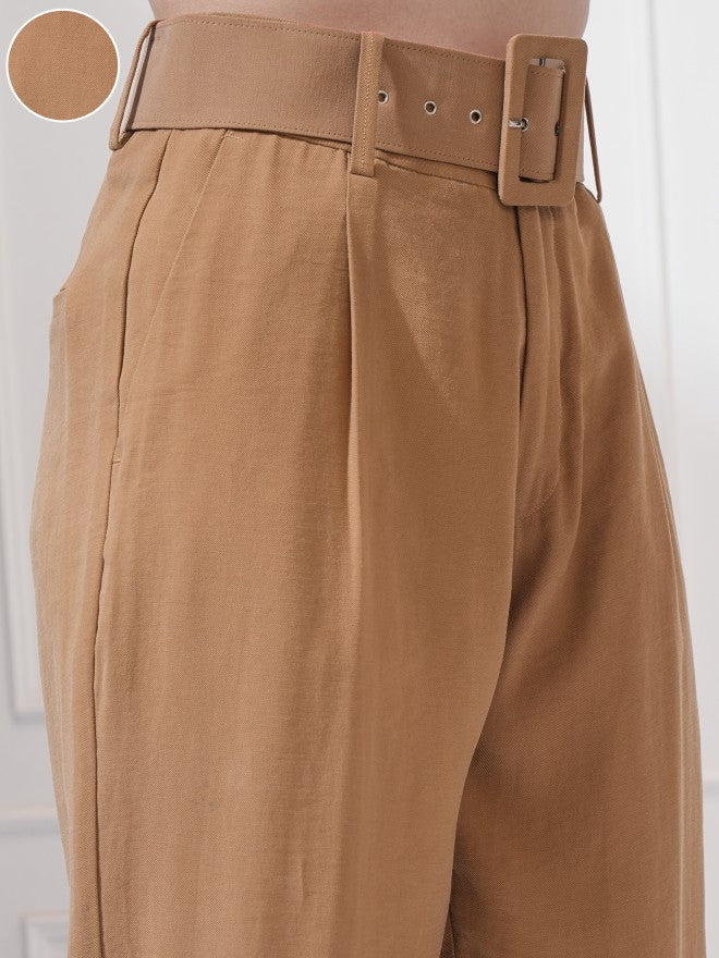 Tokyo Talkies Women Taupe Solid Straight Fit Casual Trouser - Taupe - Image 5