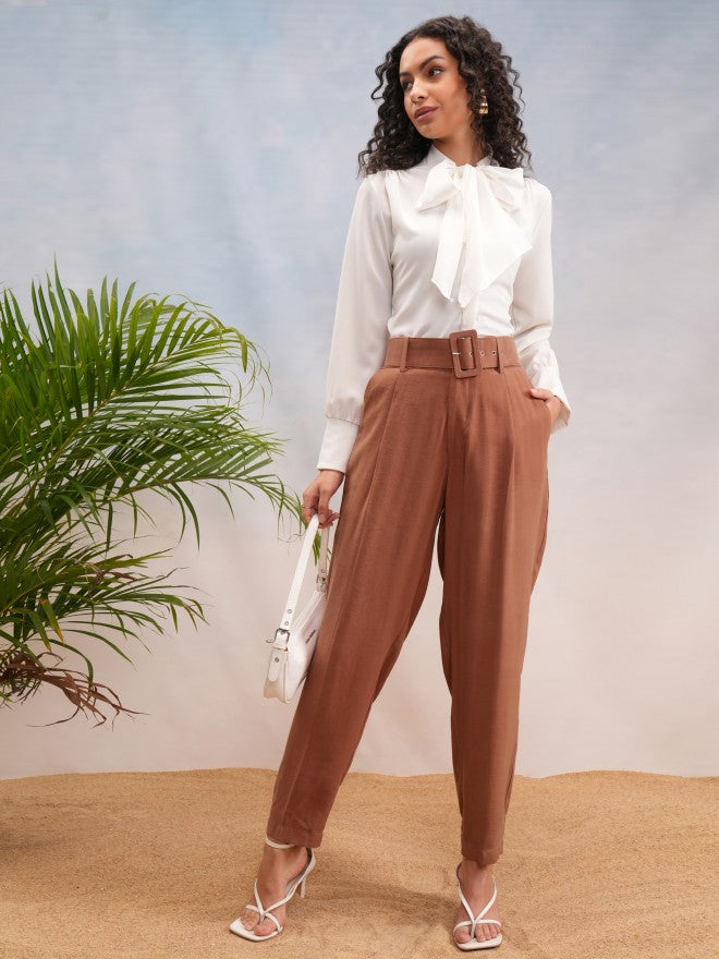 Tokyo Talkies Women Rose Solid Straight Fit Casual Trouser - Rose - Image 2