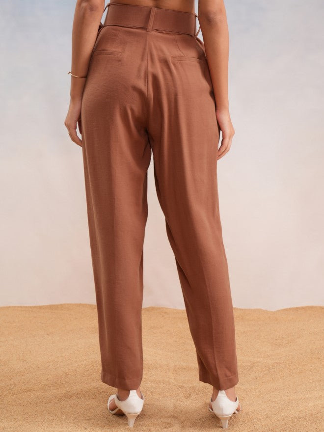 Tokyo Talkies Women Rose Solid Straight Fit Casual Trouser - Rose - Image 3