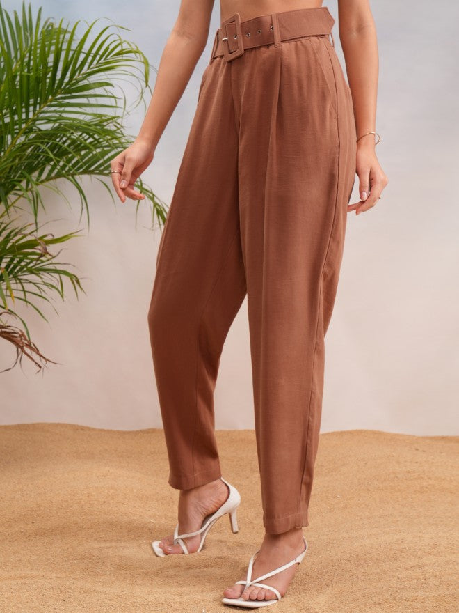 Tokyo Talkies Women Rose Solid Straight Fit Casual Trouser - Rose - Image 4