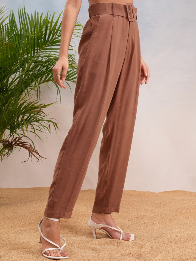 Tokyo Talkies Women Rose Solid Straight Fit Casual Trouser - Rose - Image 6