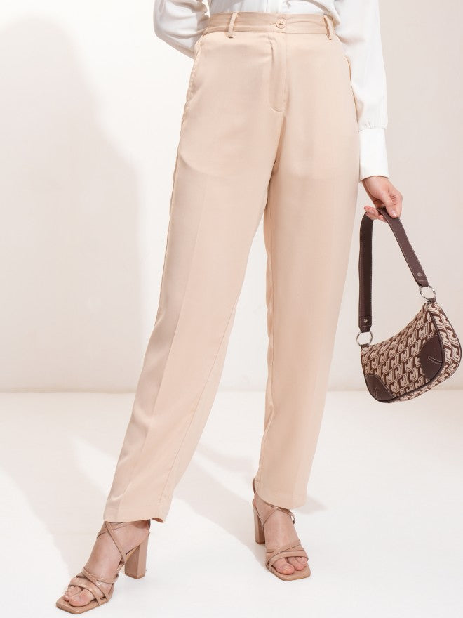 Tokyo Talkies Women Beige Solid Regular Fit Casual Trouser - Beige - Image 1