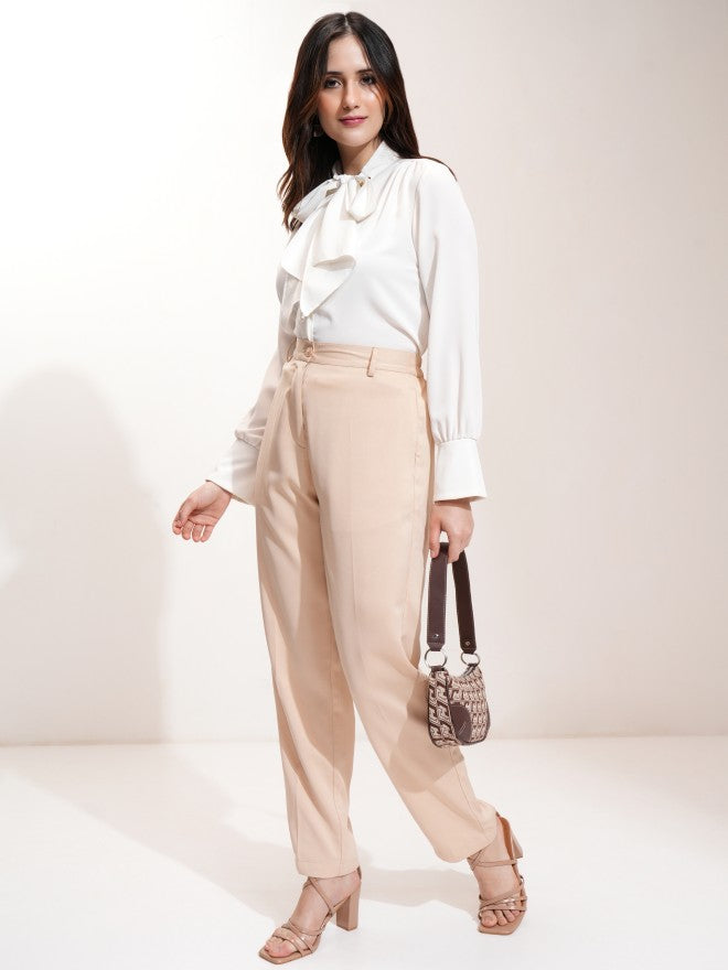 Tokyo Talkies Women Beige Solid Regular Fit Casual Trouser - Beige - Image 2